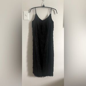 Black Fringe Flapper Dress with Spaghetti Straps, Sz S